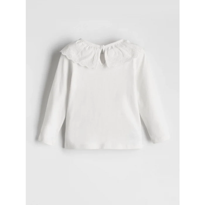 LCW Kids Ekru Yaka Detaylı Penye Kız Çocuk Tişört