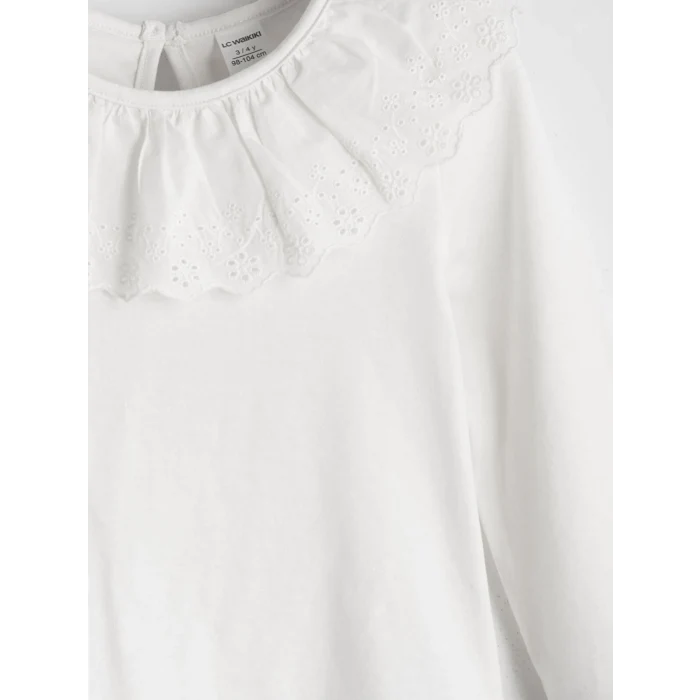 LCW Kids Ekru Yaka Detaylı Penye Kız Çocuk Tişört