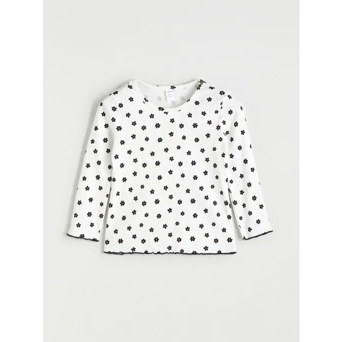 LCW Kids Ekru Bisiklet Yaka Puantiyeli Kız Çocuk Tişört