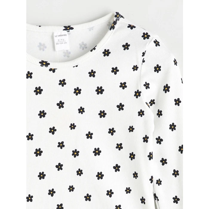LCW Kids Ekru Bisiklet Yaka Puantiyeli Kız Çocuk Tişört