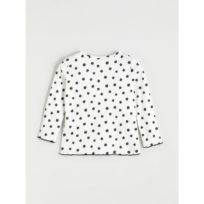 LCW Kids Ekru Bisiklet Yaka Puantiyeli Kız Çocuk Tişört