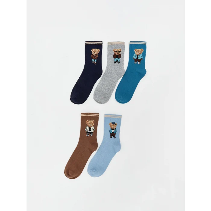 LCW Kids Karişik Ayı Teddy Desenli Erkek Çocuk Soket Çorap 5li