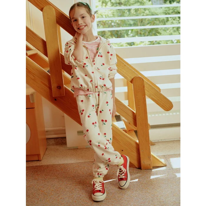 LCW Kids Ekru Kiraz Baskılı Kız Çocuk Jogger Eşofman Altı