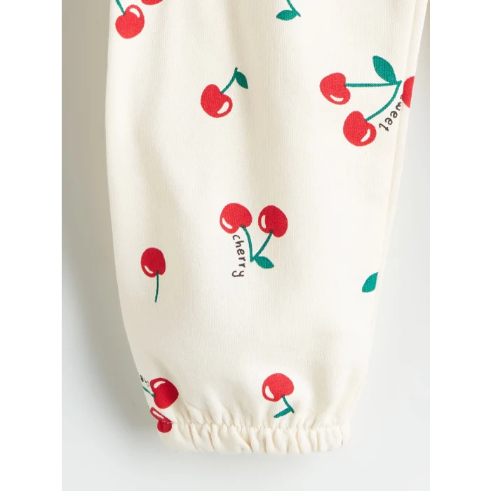 LCW Kids Ekru Kiraz Baskılı Kız Çocuk Jogger Eşofman Altı