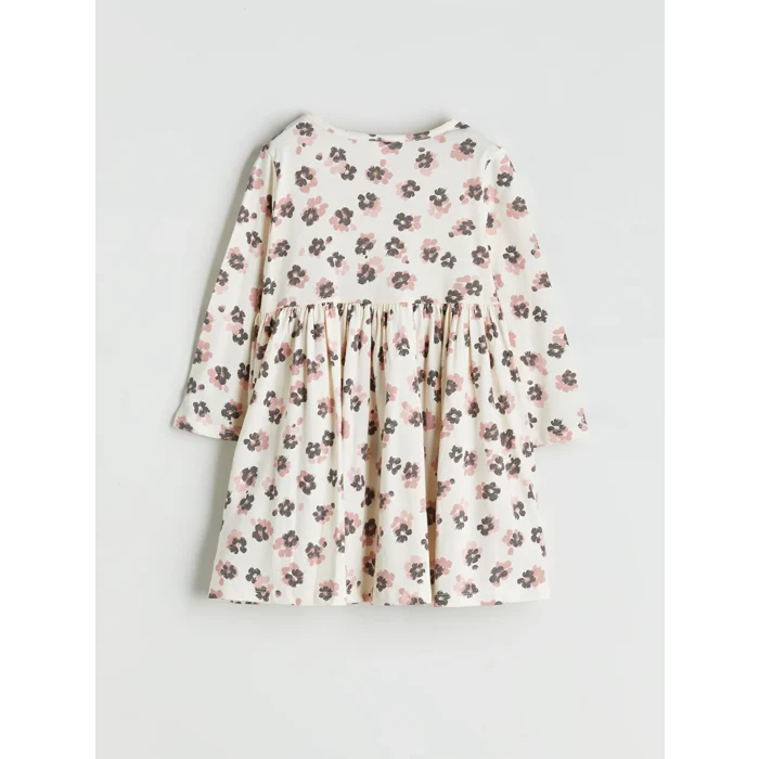 LCW Kids Ekru Çiçekli Penye Kız Çocuk Elbise
