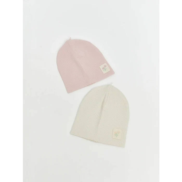 LCW baby Pembe Çiçek Nakışlı Kız Bebek Bere 2li