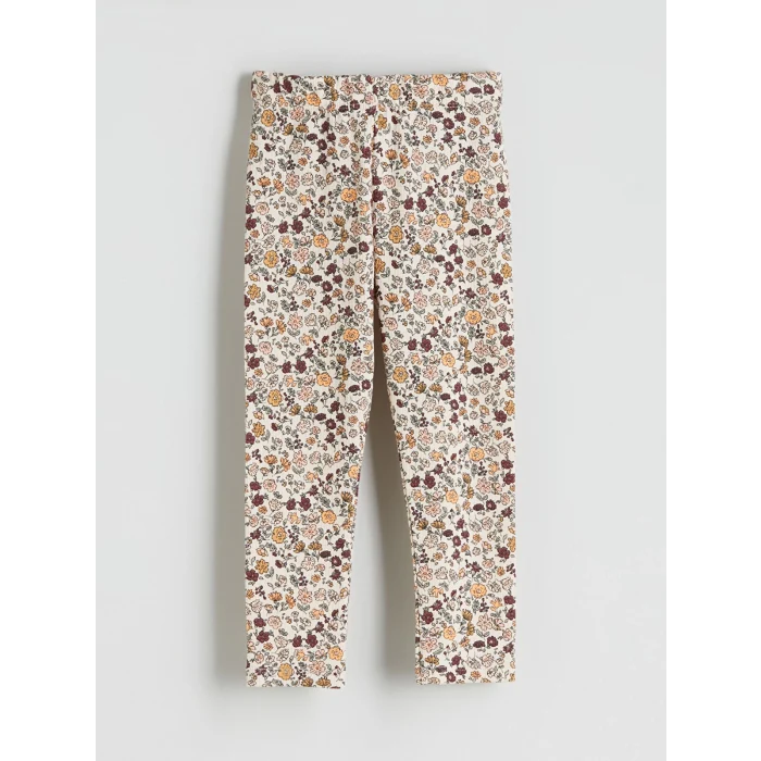 LCW Kids Bej Beli Lastikli Çiçekli Kız Çocuk Tayt