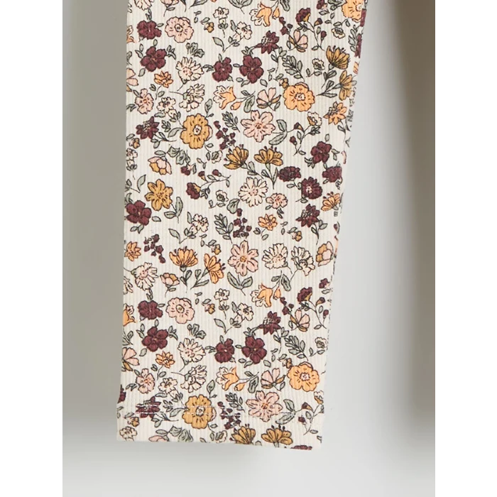 LCW Kids Bej Beli Lastikli Çiçekli Kız Çocuk Tayt