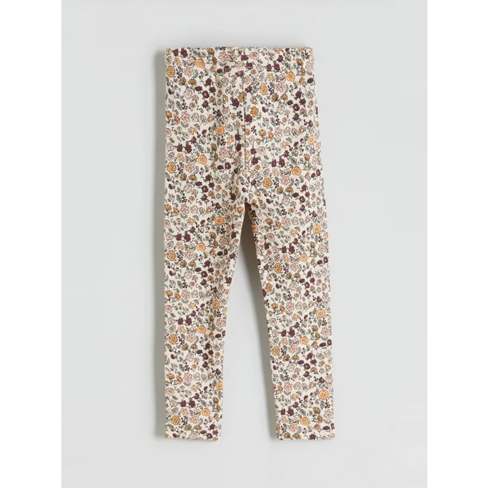 LCW Kids Bej Beli Lastikli Çiçekli Kız Çocuk Tayt