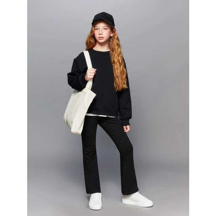 LCW Kids Siyah Beli Lastikli İspanyol Paça Kız Çocuk Tayt