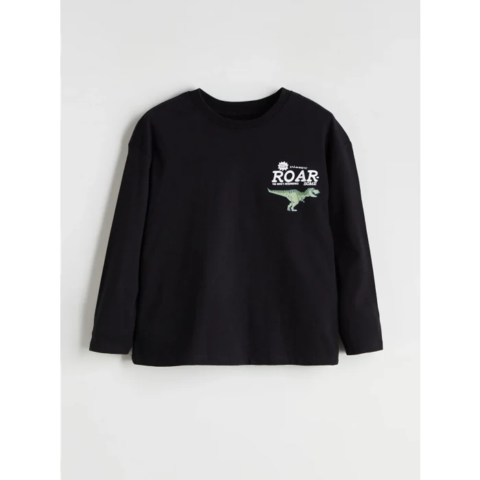 LCW Kids Siyah Bisiklet Yaka Baskılı Erkek Çocuk Tişört