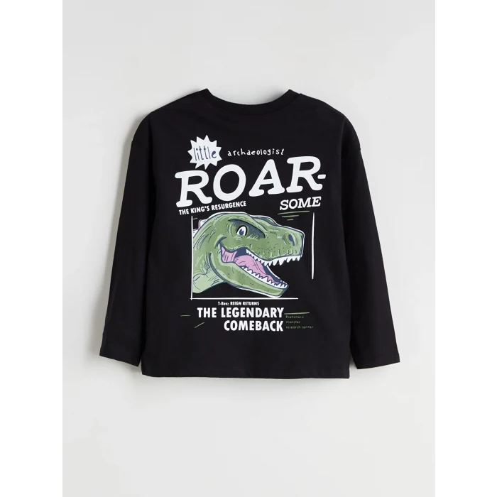 LCW Kids Siyah Bisiklet Yaka Baskılı Erkek Çocuk Tişört