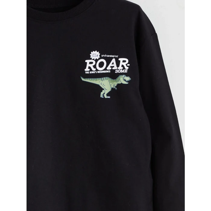 LCW Kids Siyah Bisiklet Yaka Baskılı Erkek Çocuk Tişört