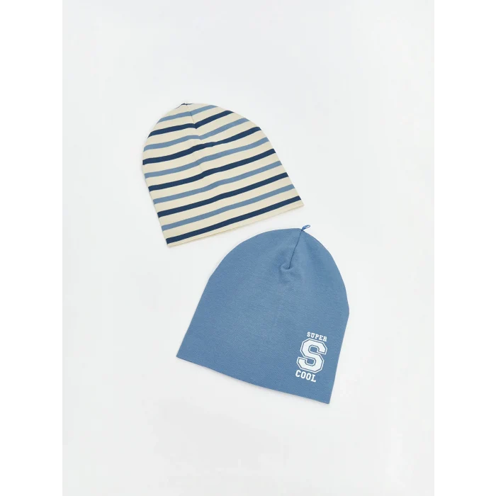 LCW baby Mavi Baskılı Erkek Bebek Bere 2li