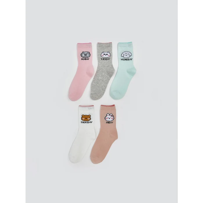 LCW Kids Pembe Desenli Kız Çocuk Soket Çorap 5li
