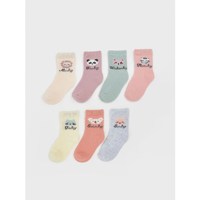 LCW Kids Pembe Baskılı Kız Bebek Soket Çorap 7li