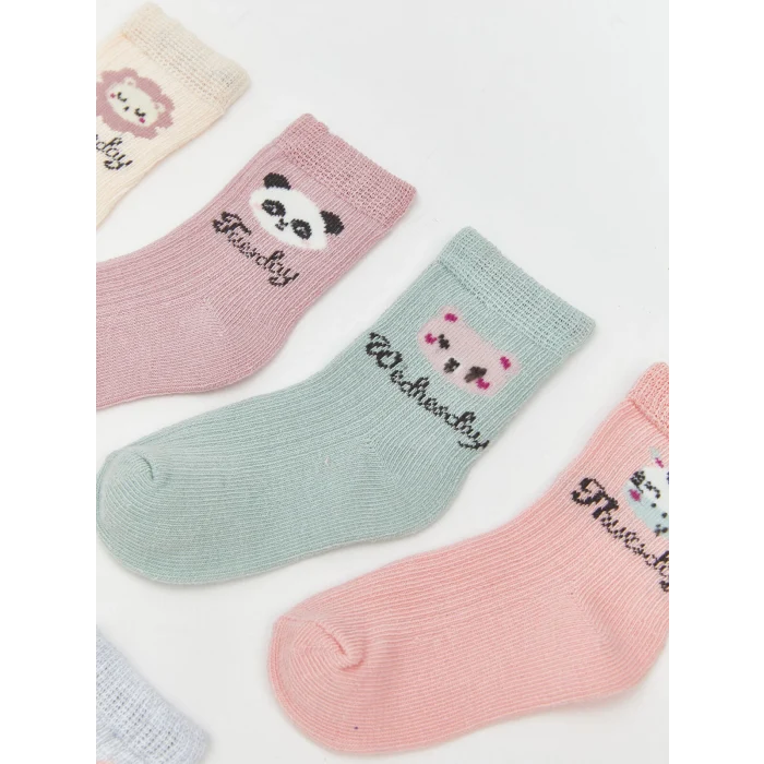 LCW Kids Pembe Baskılı Kız Bebek Soket Çorap 7li