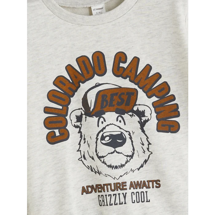 LCW Kids Beyaz Bisiklet Yaka Erkek Çocuk Sweatshirt