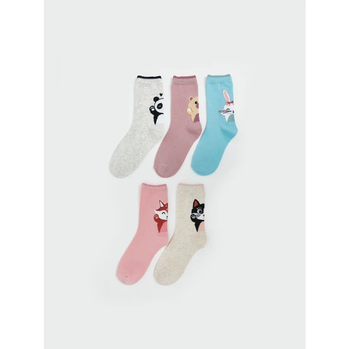LCW Kids Gri Desenli Kız Çocuk Soket Çorap 5li