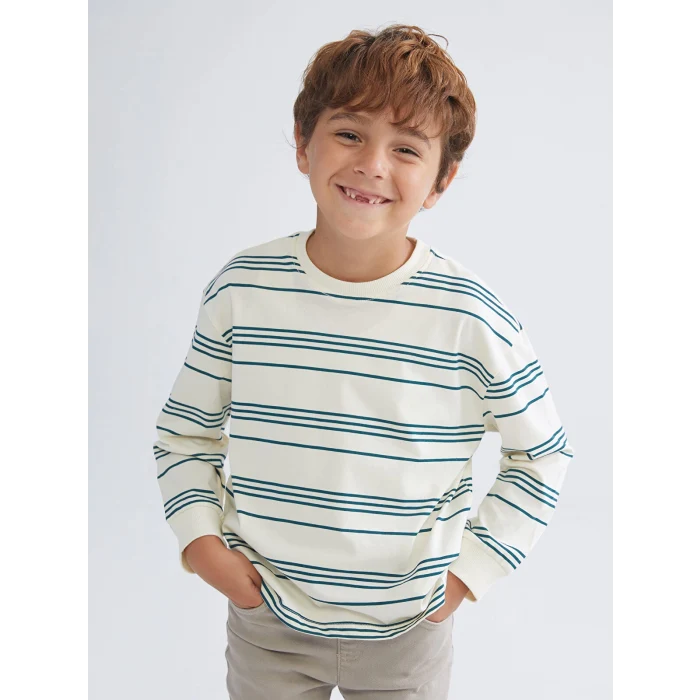 LCW Kids Petrol Bisiklet Yaka Uzun Kollu Erkek Çocuk Tişört