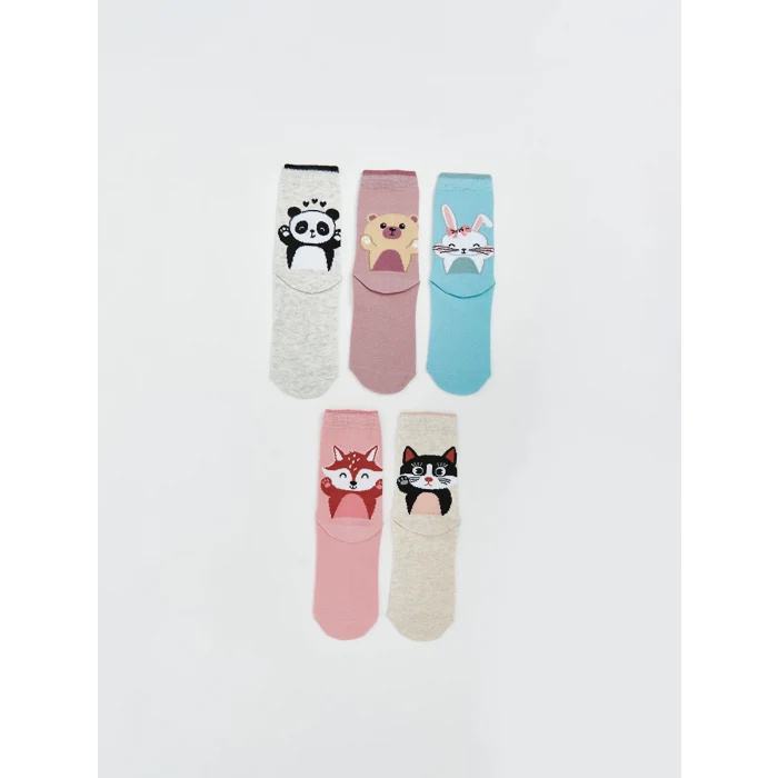 LCW Kids Gri Desenli Kız Çocuk Soket Çorap 5li