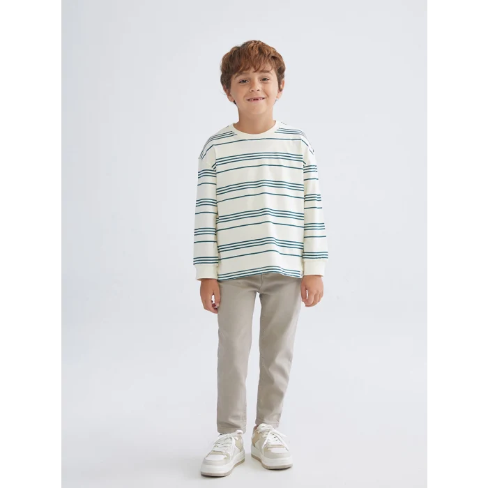 LCW Kids Petrol Bisiklet Yaka Uzun Kollu Erkek Çocuk Tişört