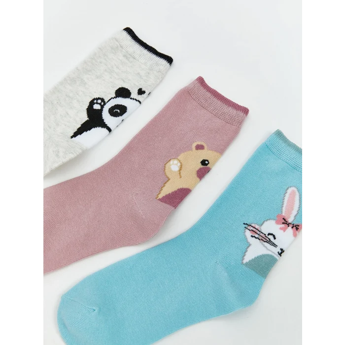 LCW Kids Gri Desenli Kız Çocuk Soket Çorap 5li