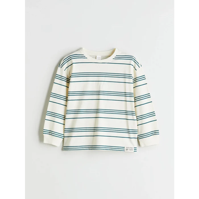 LCW Kids Petrol Bisiklet Yaka Uzun Kollu Erkek Çocuk Tişört