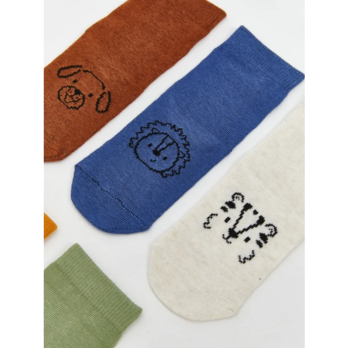 LCW baby Yeşil Baskılı Erkek Bebek Soket Çorap 5li