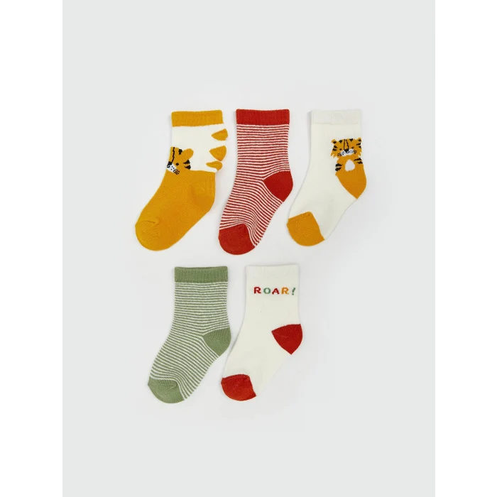 LCW baby Sari Baskılı Erkek Bebek Soket Çorap 5li