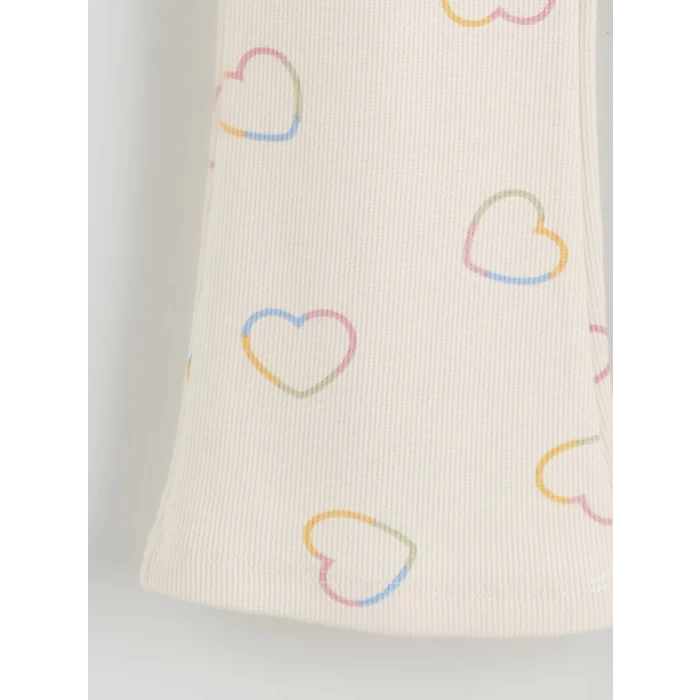 LCW Kids Ekru Beli Lastikli Kalp Baskılı Kız Çocuk Tayt