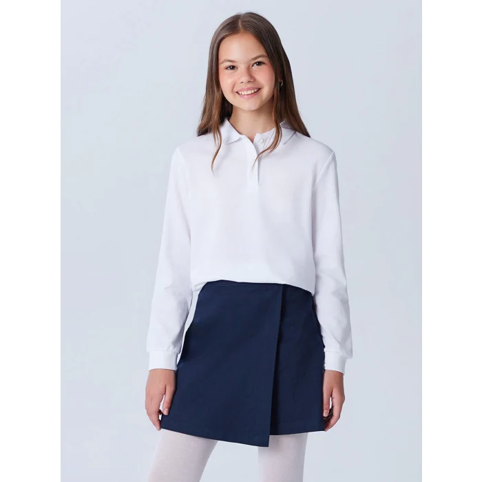 LCW Kids Beyaz Polo Yaka Uzun Kollu Kız Çocuk Tişört