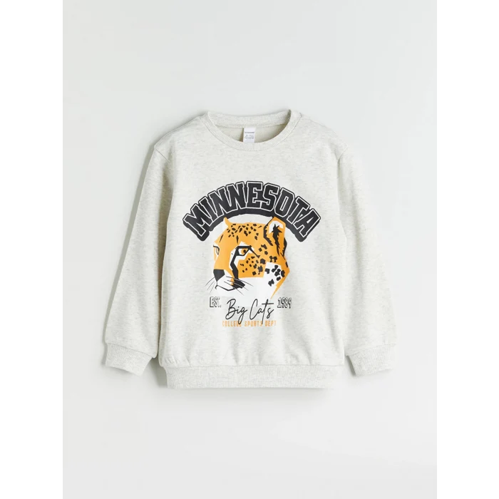 LCW Kids Beyaz Bisiklet Yaka Erkek Çocuk Sweatshirt