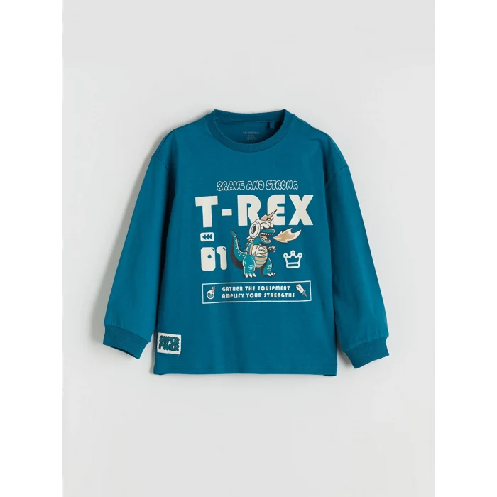 LCW Kids Petrol Dinozor Baskılı Erkek Çocuk Sweatshirt