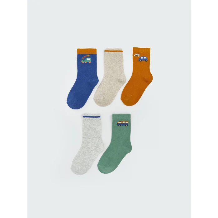 LCW Kids Mavi Araba Baskılı Erkek Çocuk Soket Çorap 5li