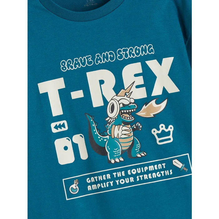 LCW Kids Petrol Dinozor Baskılı Erkek Çocuk Sweatshirt