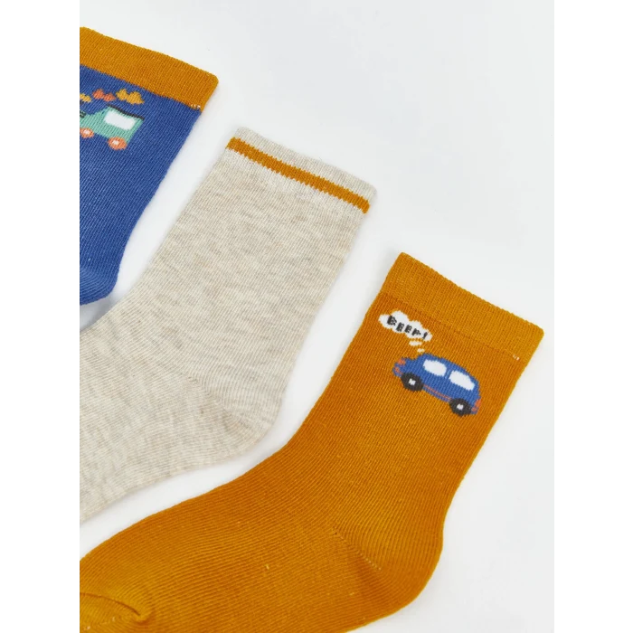 LCW Kids Mavi Araba Baskılı Erkek Çocuk Soket Çorap 5li