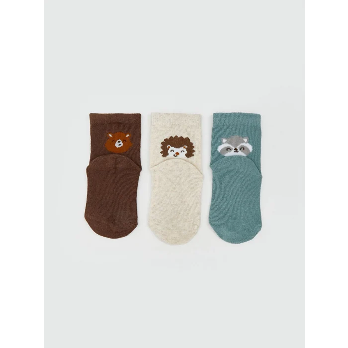 LCW baby Ekru Baskılı Erkek Bebek Soket Çorap 5li