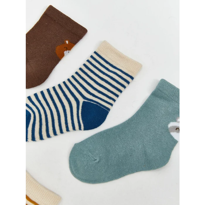 LCW baby Ekru Baskılı Erkek Bebek Soket Çorap 5li