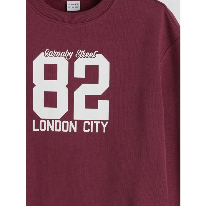 LCW Kids Mürdüm Bisiklet Yaka Baskılı Kız Çocuk Sweatshirt