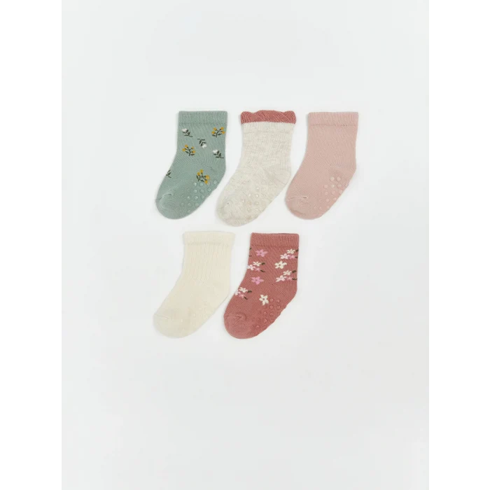 LCW Kids Yeşil Desenli Kız Çocuk Soket Çorap 5li