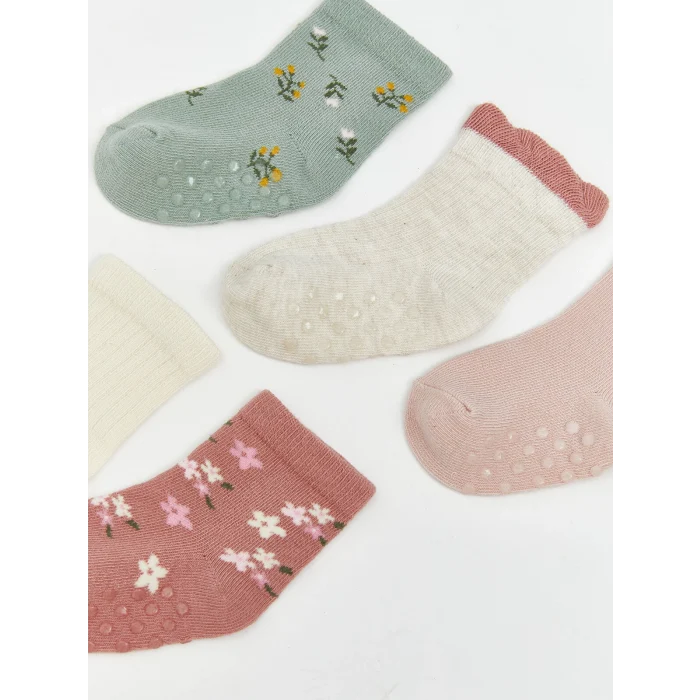 LCW Kids Yeşil Desenli Kız Çocuk Soket Çorap 5li