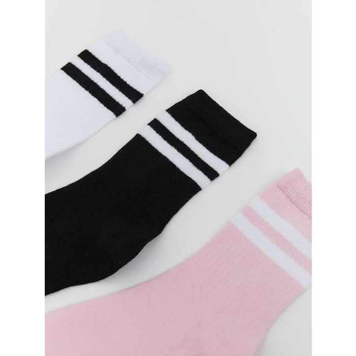 LCW Kids Beyaz Çizgili Kız Çocuk Soket Çorap 5li