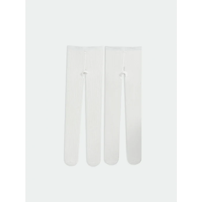 LCW baby Ekru Basic Kız Bebek Külotlu Çorap 2li