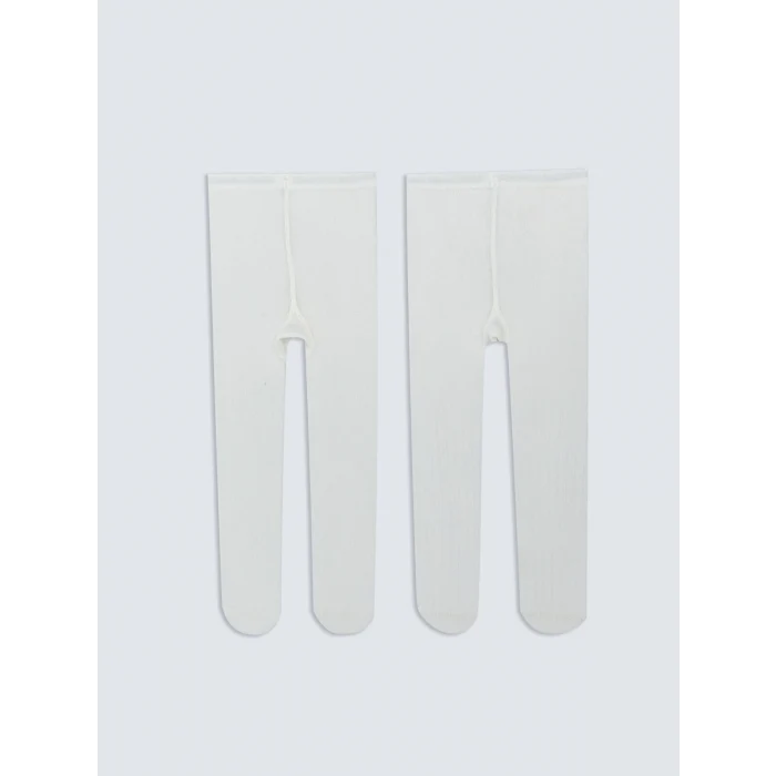 LCW baby Ekru Basic Kız Bebek Külotlu Çorap 2li