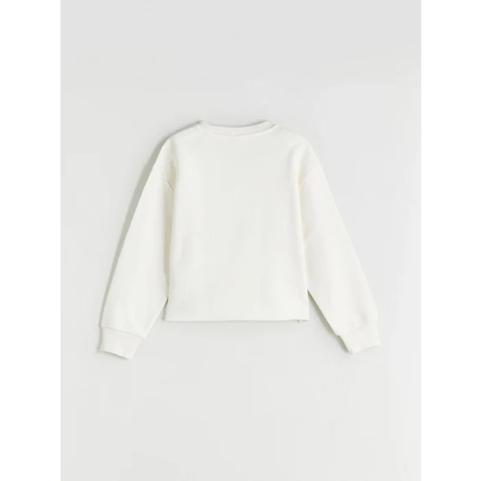 LCW Kids Ekru Bisiklet Yaka Baskılı Kız Çocuk Sweatshirt