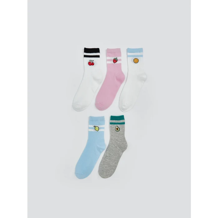LCW Kids Beyaz Desenli Kız Çocuk Soket Çorap 5li