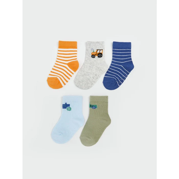 LCW baby Mavi Baskılı Erkek Bebek Soket Çorap 5li