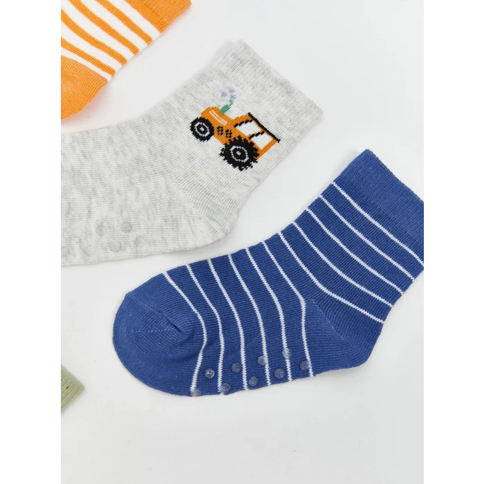 LCW baby Mavi Baskılı Erkek Bebek Soket Çorap 5li