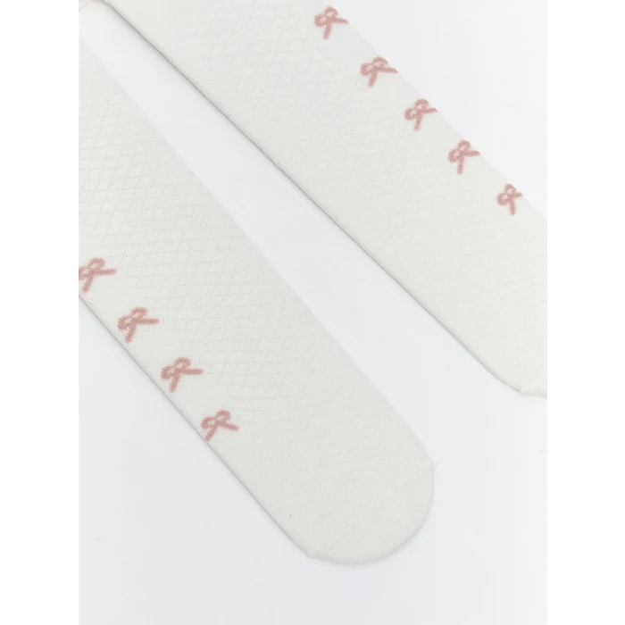 LCW baby Ekru Baskılı Kız Bebek Külotlu Çorap 2li